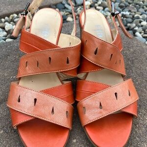 Orange Criss-Cross Sandals with Geometric Cutouts